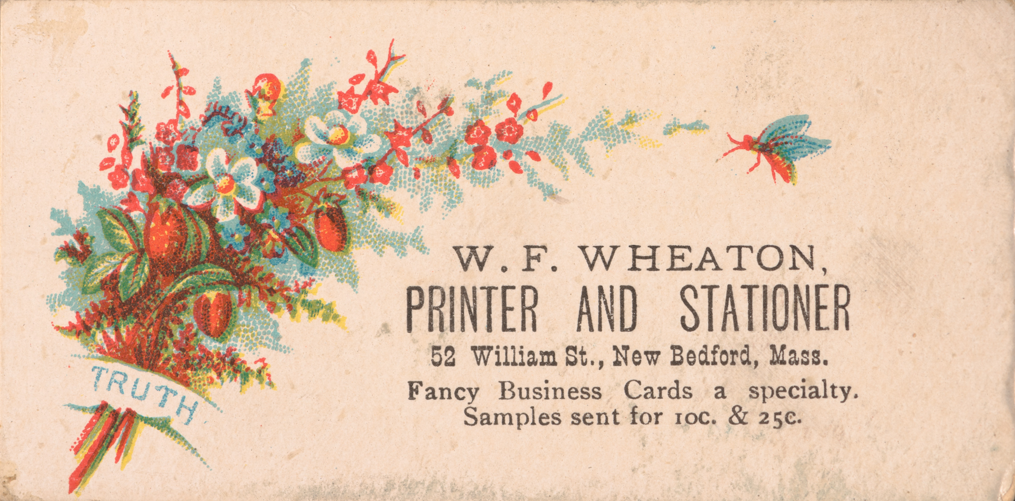 W. F. Wheaton, Printer and Stationer, trade card