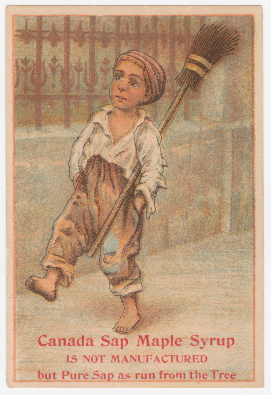 Goudy & Kent's trade card of child carrying a broom