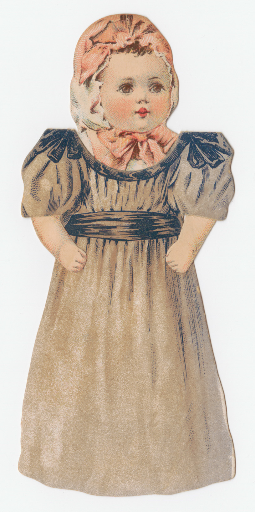 Doll wearing a dress on a Worcester Salt Co. trade card