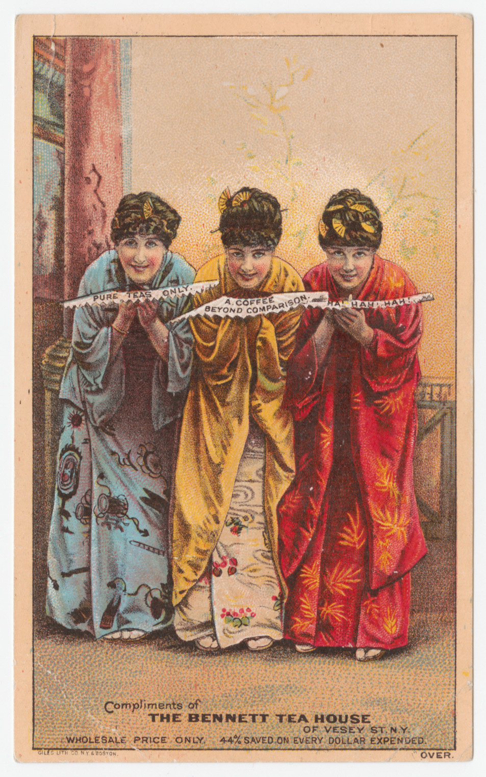 The Bennett Tea House trade card, depicting Gilbert & Sullivan's operetta