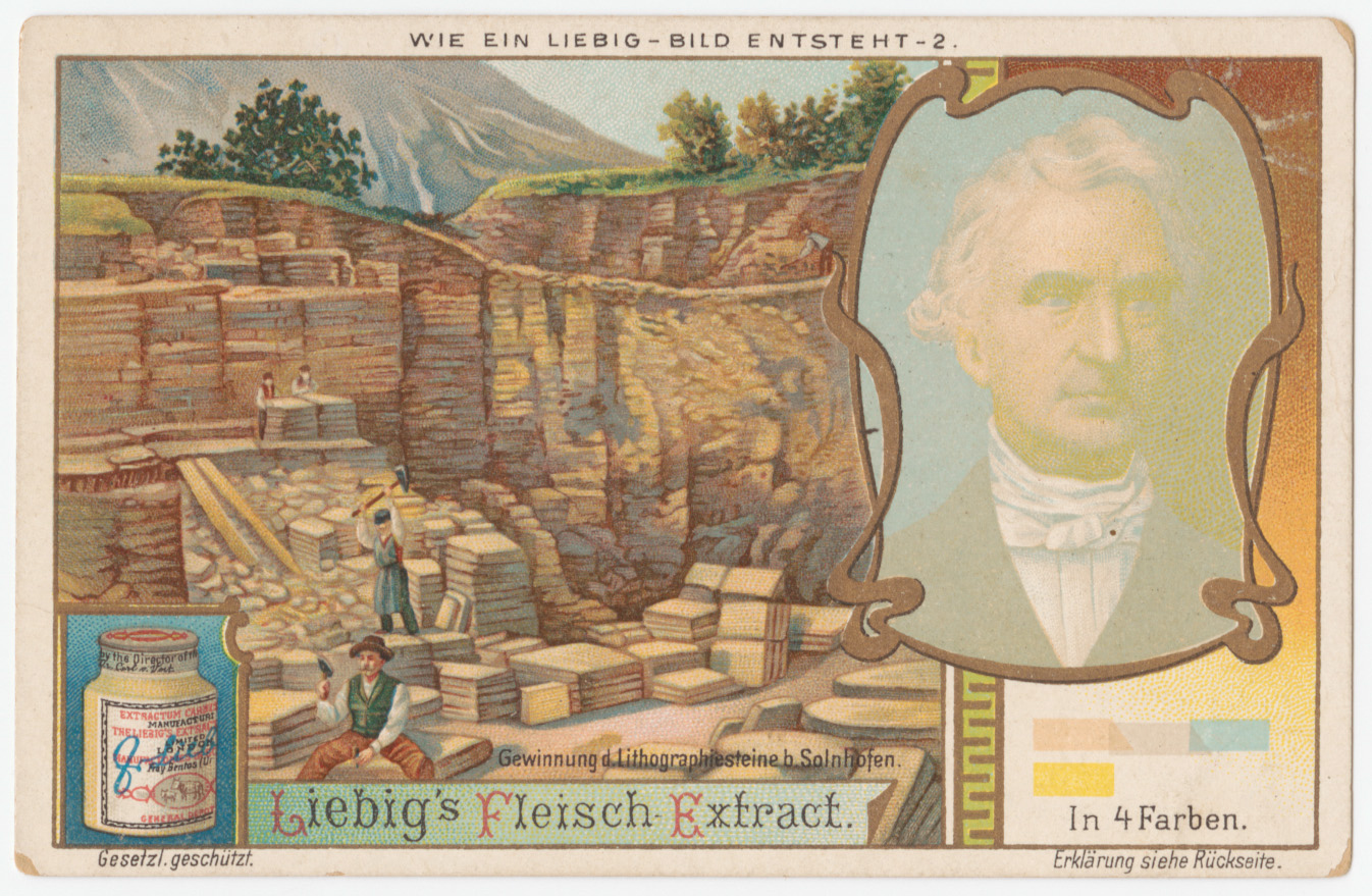 Workers in quarry, step 2 of the chromo-lithography technique