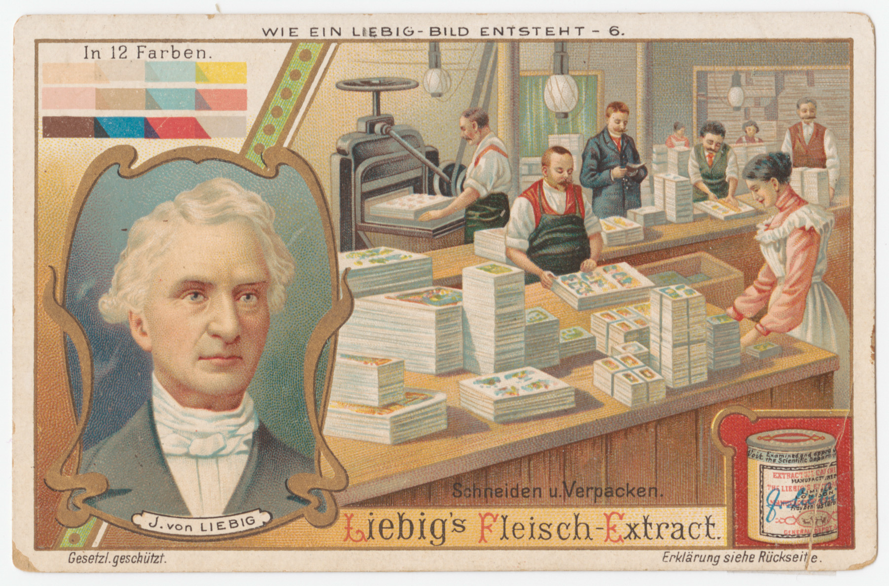 Printed sheets are stacked, step 6 of the chromo-lithography technique