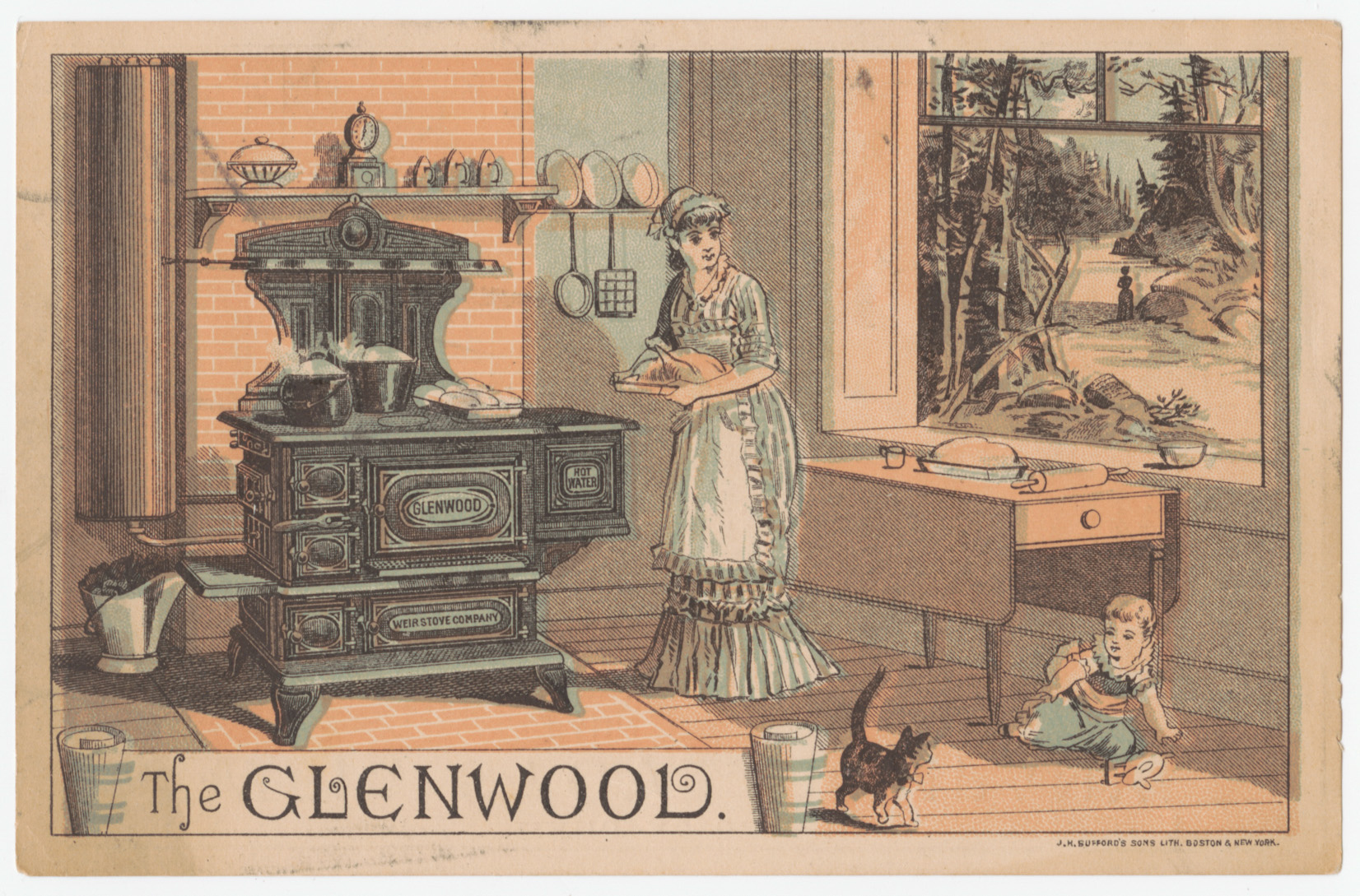 The Glenwood trade card, depicting woman in kitchen