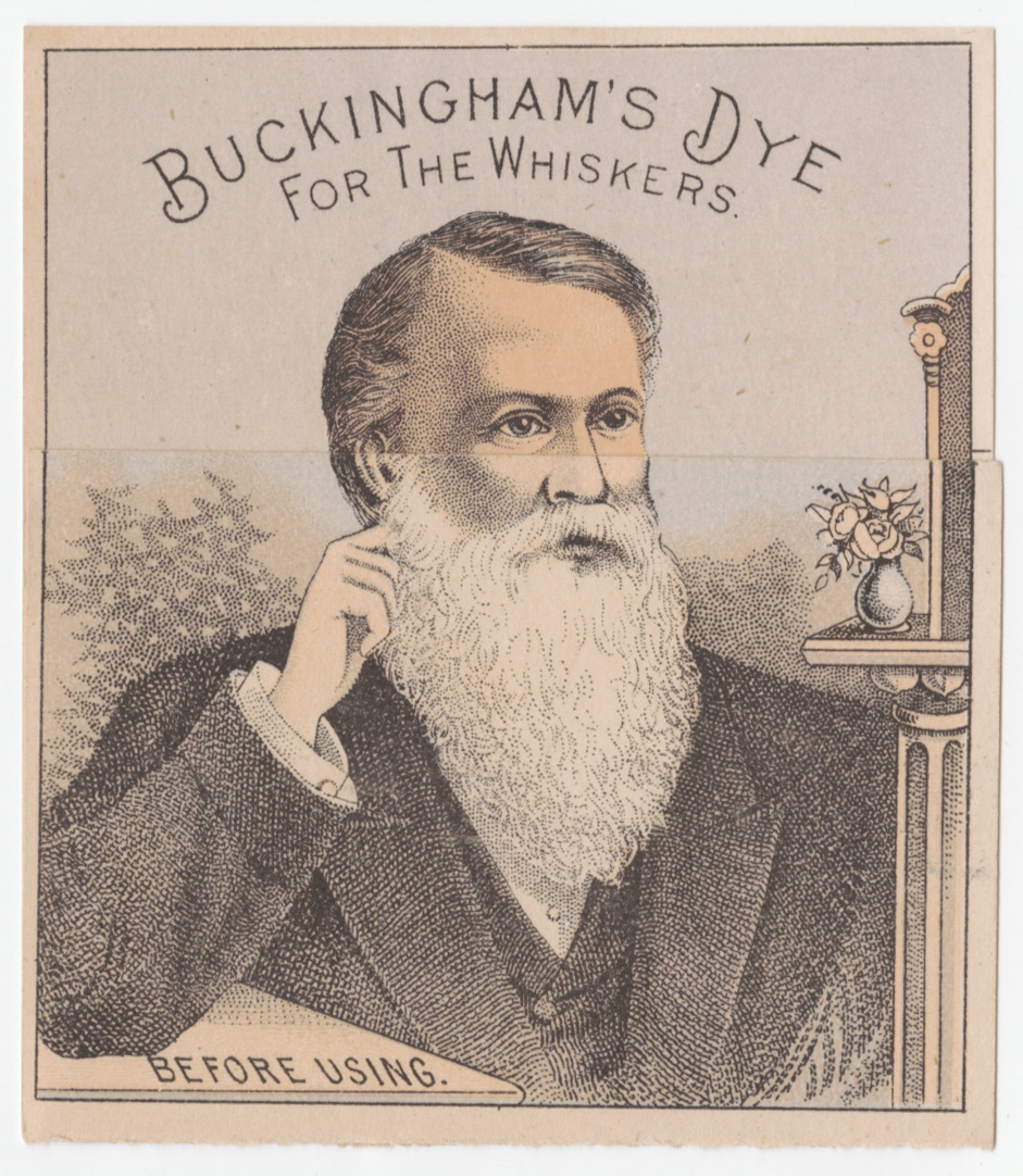 "Buckingham's Dye for the Whiskers," depicting a man with a gray beard before he colors it