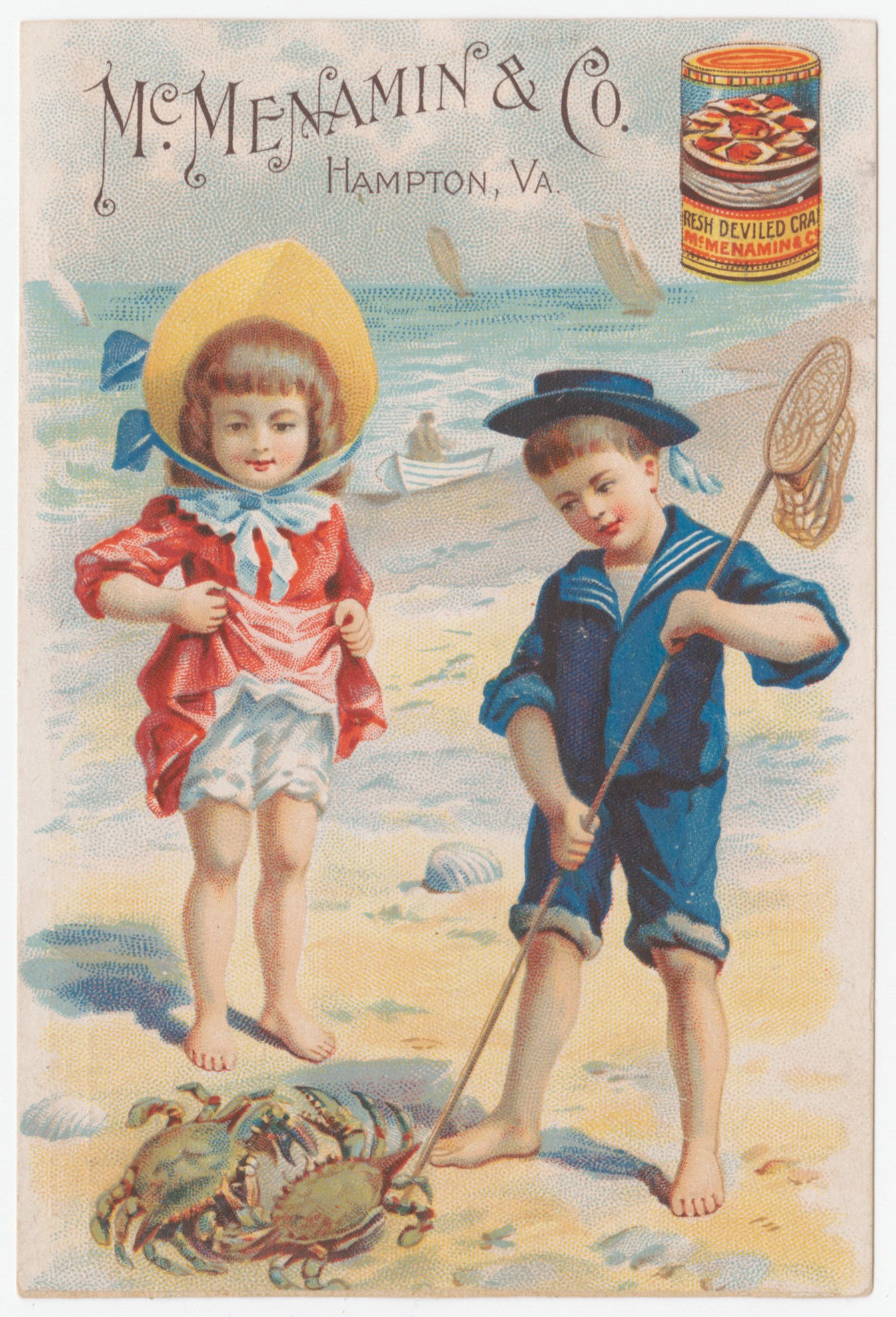 McMenamin & Co. trade card, depicting two children at the beach