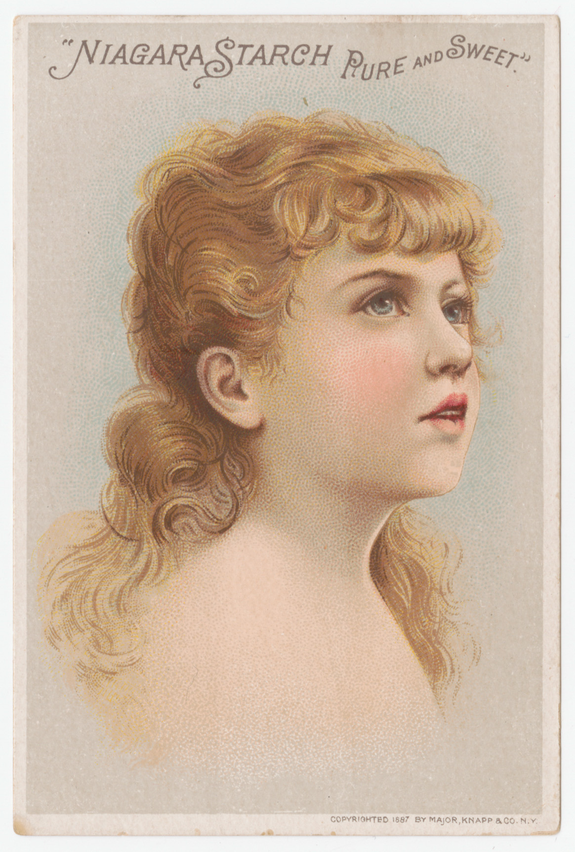Niagara Starch Pure and Sweet trade card, depicting young girl