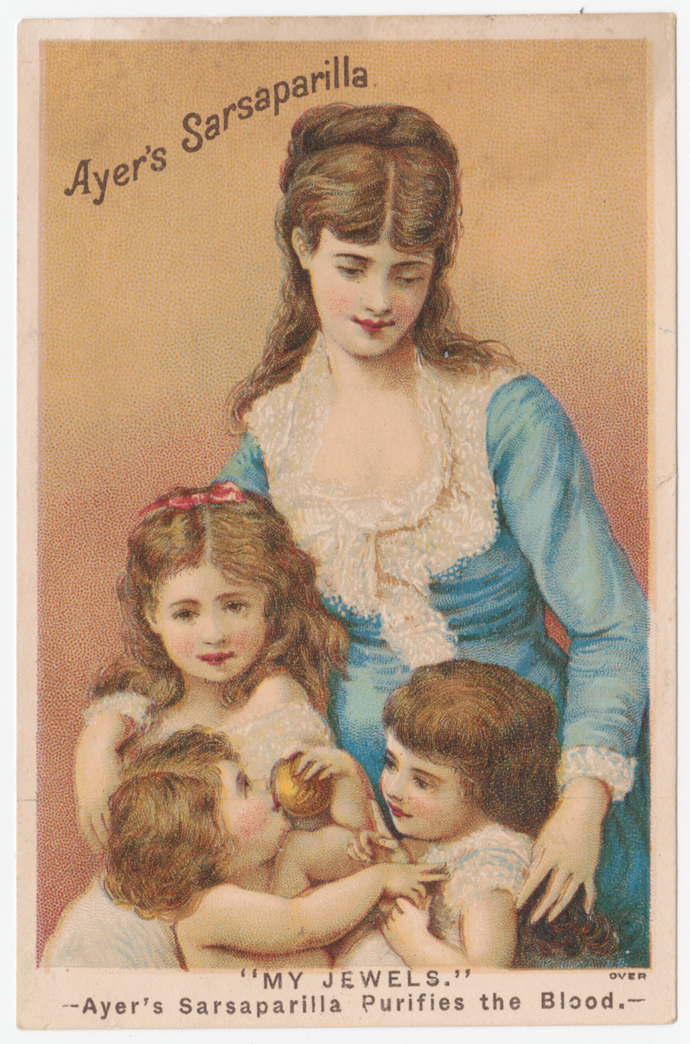 "My Jewels" trade card, depicting a mother and her three children