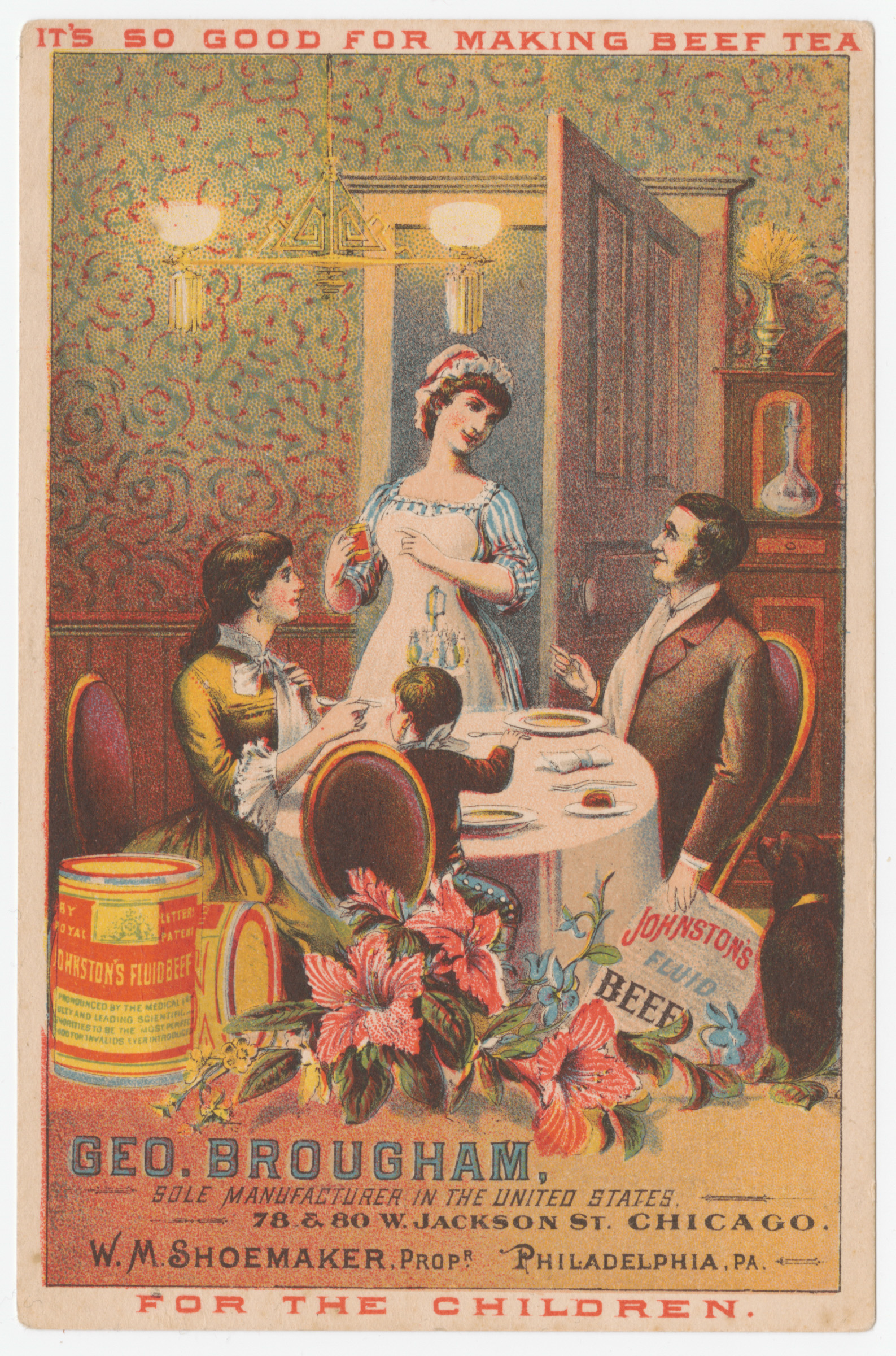 "It's so good for making beef tea for the children" trade card