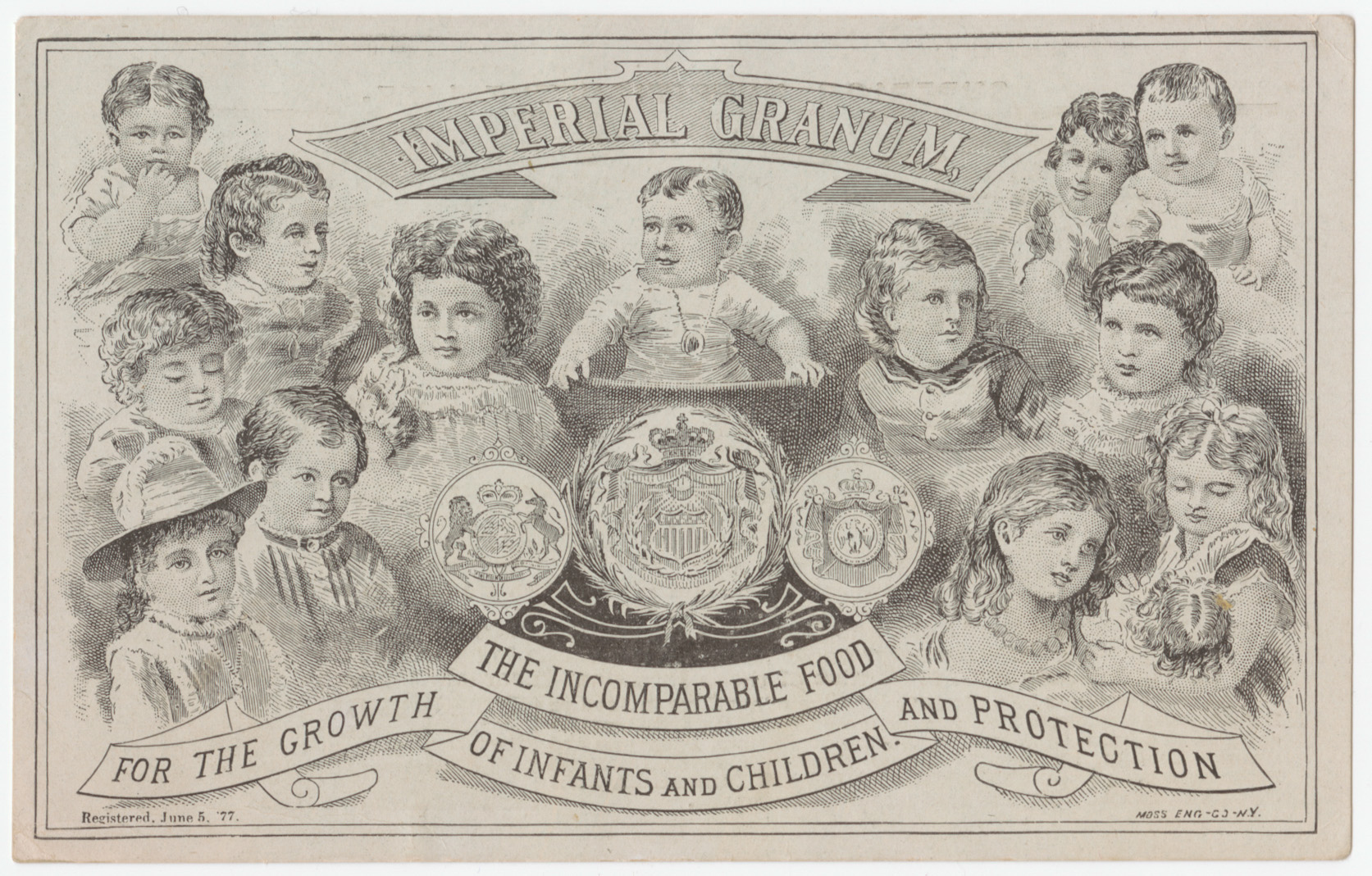 Imperial Granum trade card, depicting faces of infants and children 